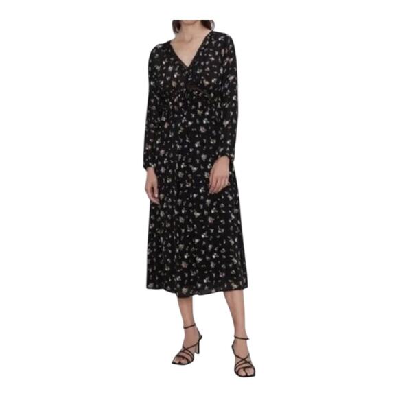 Zara Dresses & Skirts - NWT Zara Floral Peasant Midi Dress Long Sleeves Size L Black